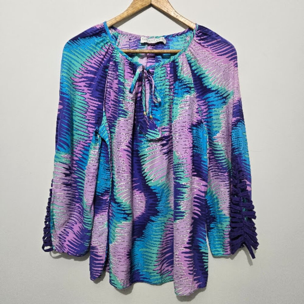 Alice & Trixie Womens Purple Silk Top Size L Balloon Sleeve Velvet Artsy Office